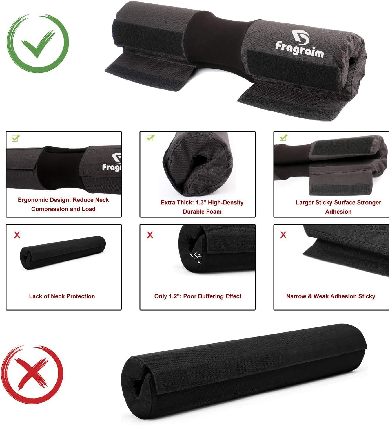 Barbell Squat Pad, Safety Bar Pad with Thick Foam and Nylon Padding - Neck & Shoulder Protective Pad Support for Squats, Lunges & Hip Thrusts - Fits Olympic Standard Weightlifting Bar